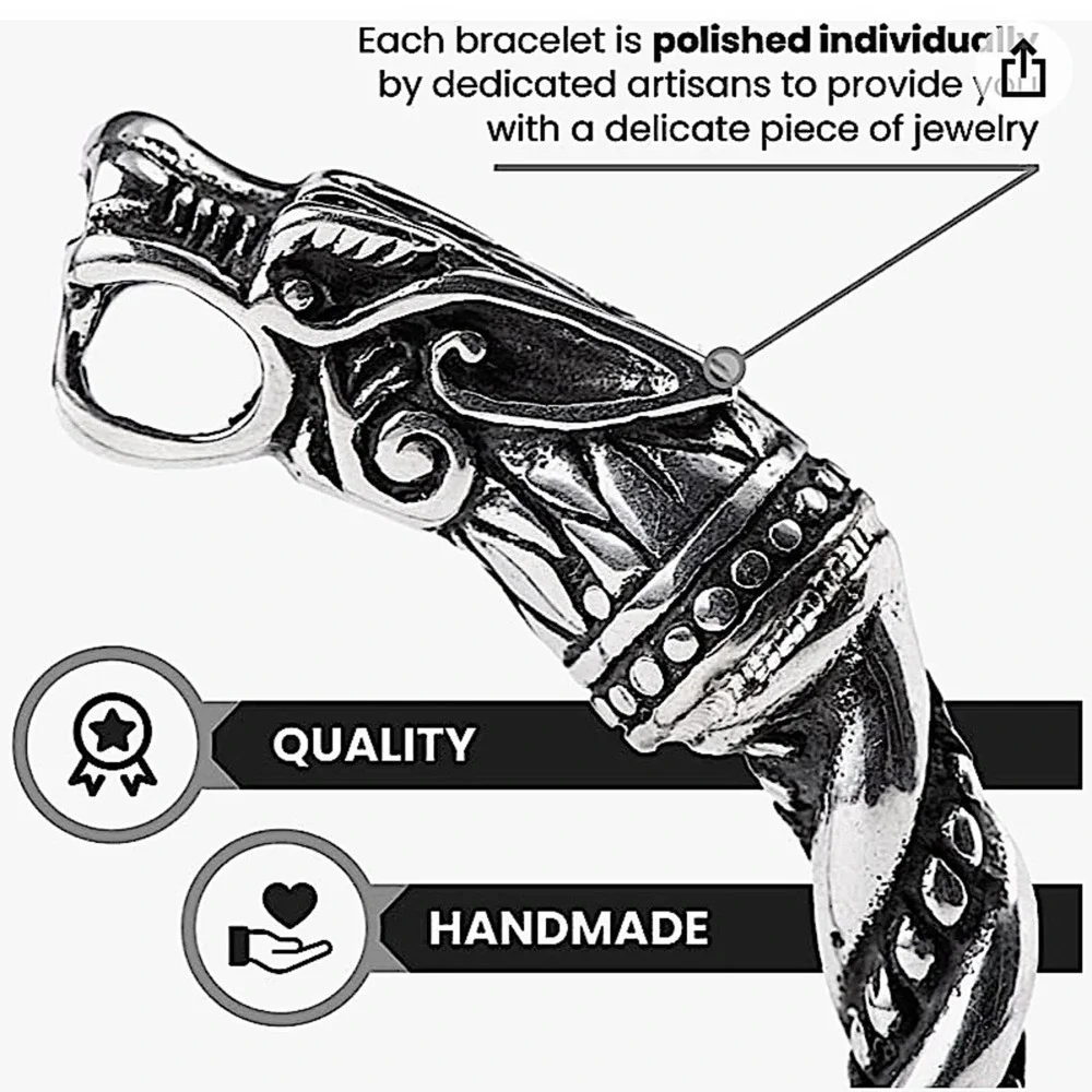 STERLING SILVER VIKING WOLF BRACELET SILVER ARM BAND CUFF BANGLE